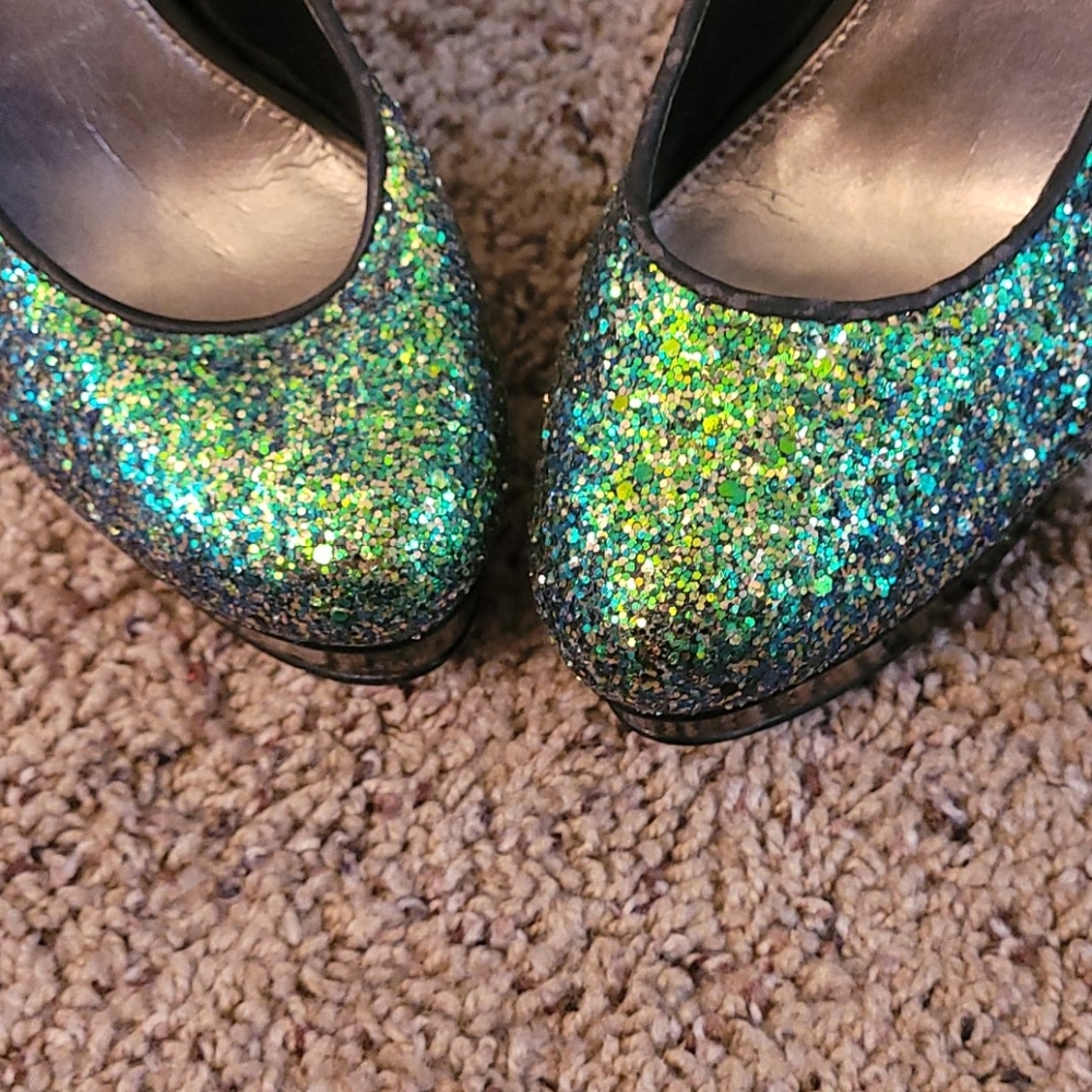 😍 🤤 green sequence glitter pump geometric heels - Picture 6 of 13